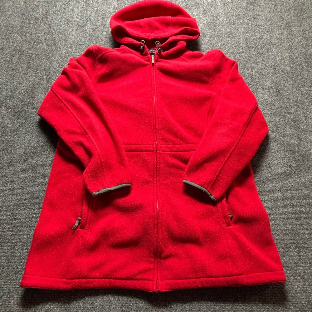 Lands End Polartec Classic Fleece Hooded Jacket Womens 1X Red Full Zip Parka